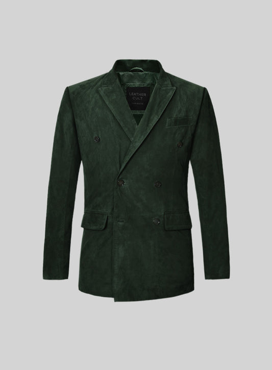 Timber Green Suede Double Breasted Blazer