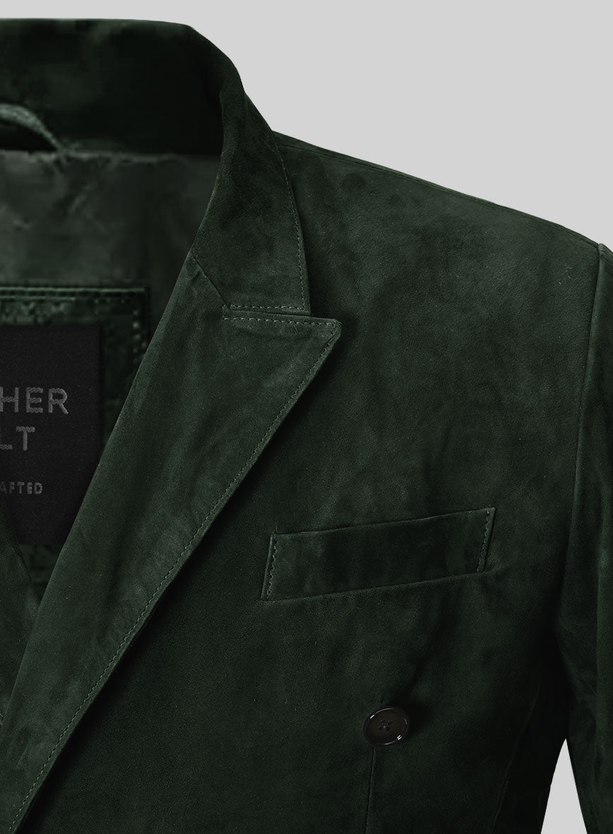 Timber Green Suede Double Breasted Blazer