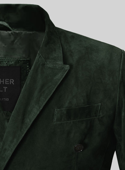 Timber Green Suede Double Breasted Blazer
