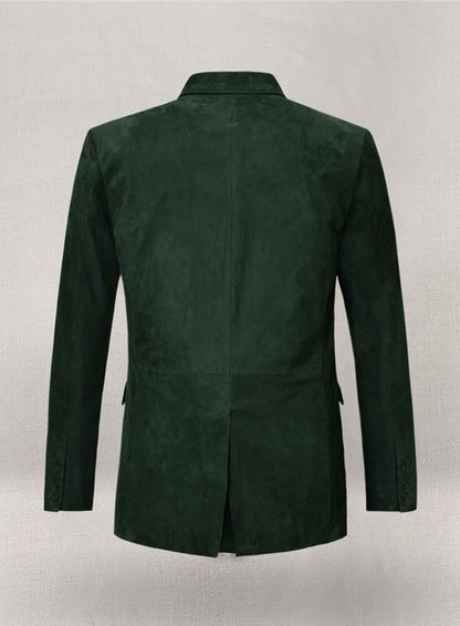 Timber Green Suede Double Breasted Blazer - LeatherCult