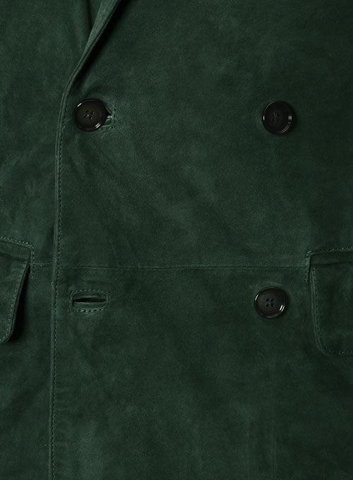 Timber Green Suede Double Breasted Blazer - LeatherCult