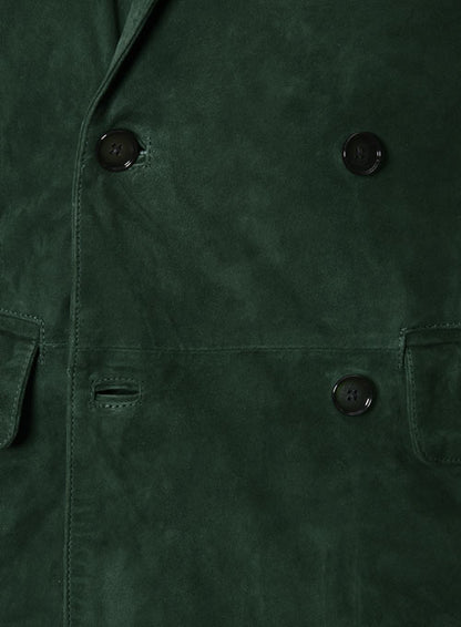 Timber Green Suede Double Breasted Blazer - LeatherCult