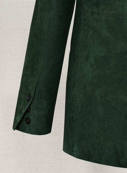 Timber Green Suede Double Breasted Blazer - LeatherCult