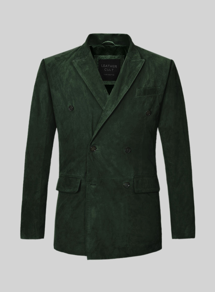 Timber Green Suede Double Breasted Blazer