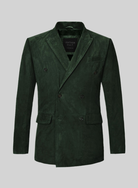 Timber Green Suede Double Breasted Blazer