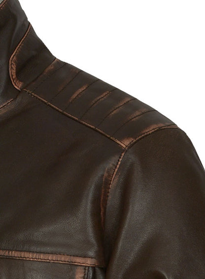 Tribal Rubbed Brown Leather Jacket - LeatherCult