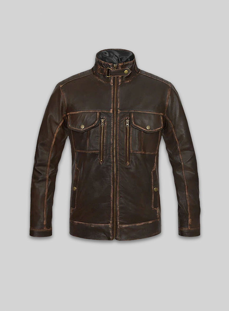 Tribal Rubbed Brown Leather Jacket