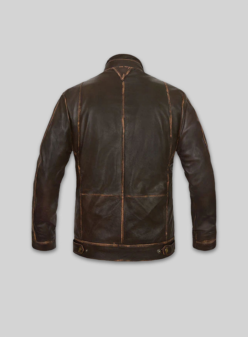 Tribal Rubbed Brown Leather Jacket