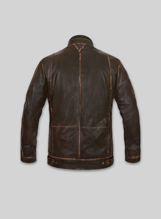 Tribal Rubbed Brown Leather Jacket