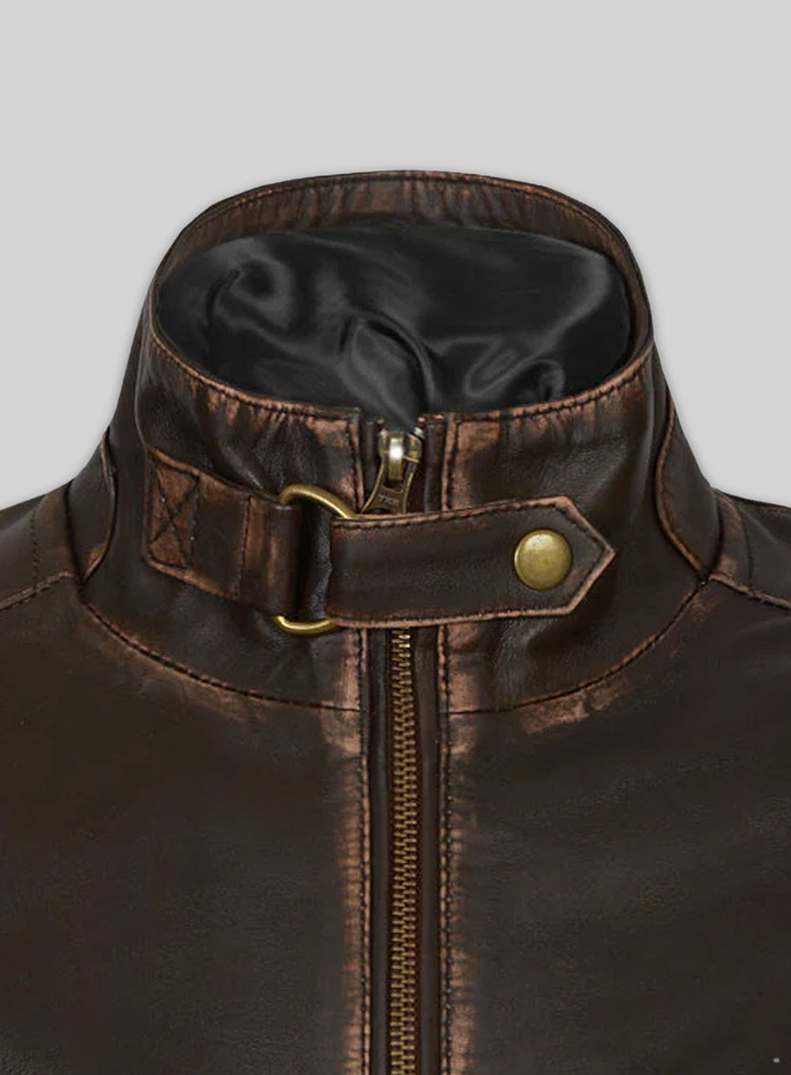 Tribal Rubbed Brown Leather Jacket