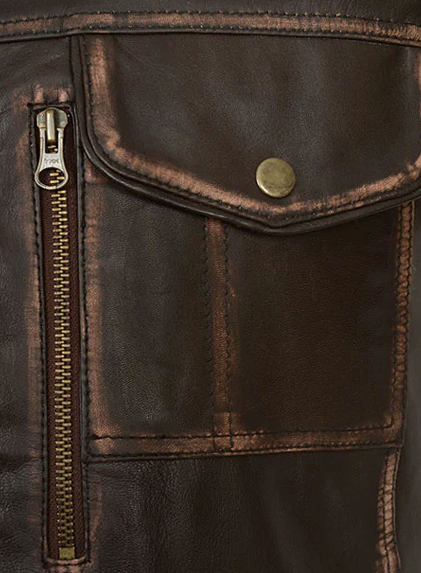 Tribal Rubbed Brown Leather Jacket