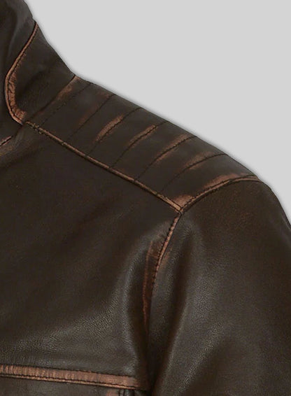 Tribal Rubbed Brown Leather Jacket