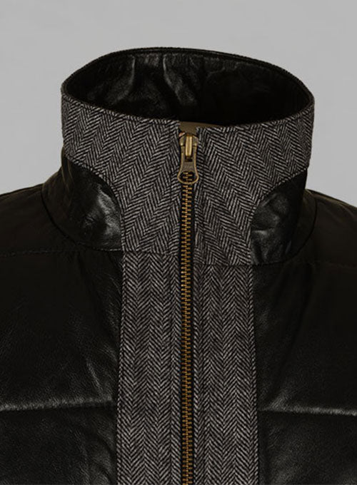 Gray Tweed Leather Combo Jacket # 643 - LeatherCult