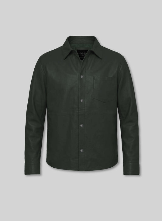 Unlined Deep Olive Lambskin Leather Shirt