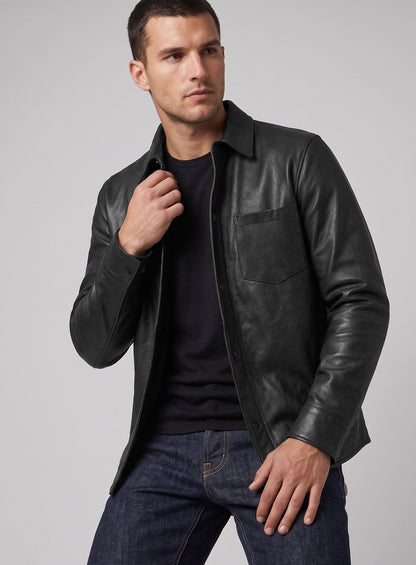 Unlined Black Leather Shirt