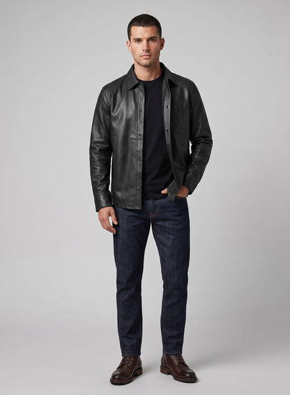 Unlined Black Leather Shirt