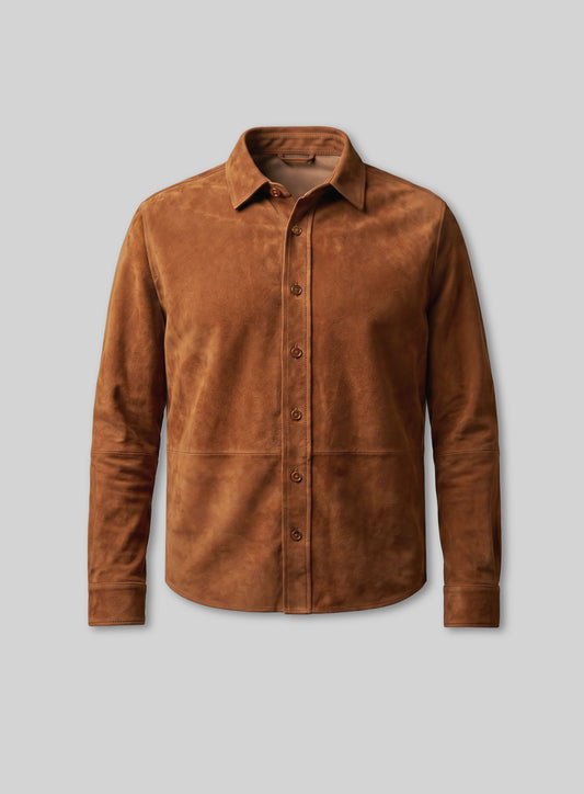Unlined Caramel Brown Suede Leather Shirt