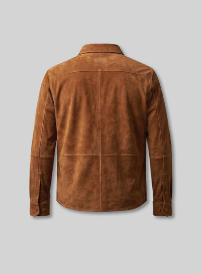 Unlined Caramel Brown Suede Leather Shirt