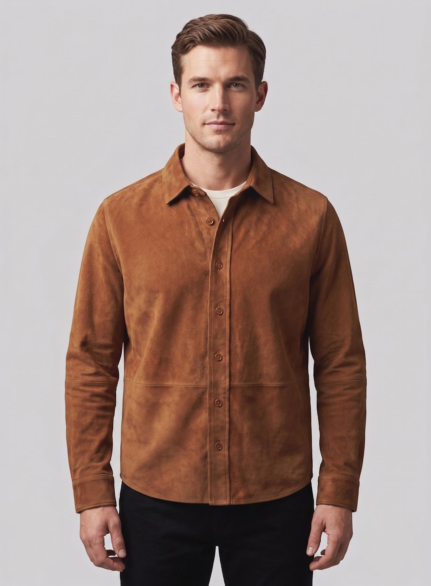 Unlined Caramel Brown Suede Leather Shirt