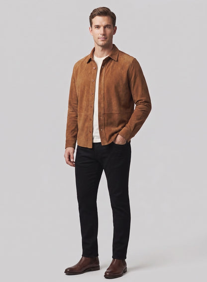 Unlined Caramel Brown Suede Leather Shirt