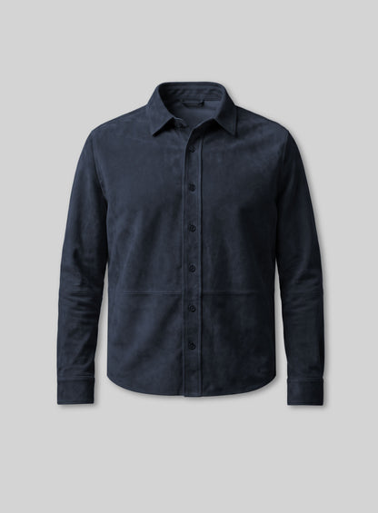 Unlined Dark Blue Suede Leather Shirt