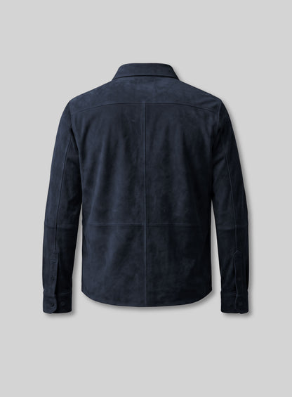 Unlined Dark Blue Suede Leather Shirt