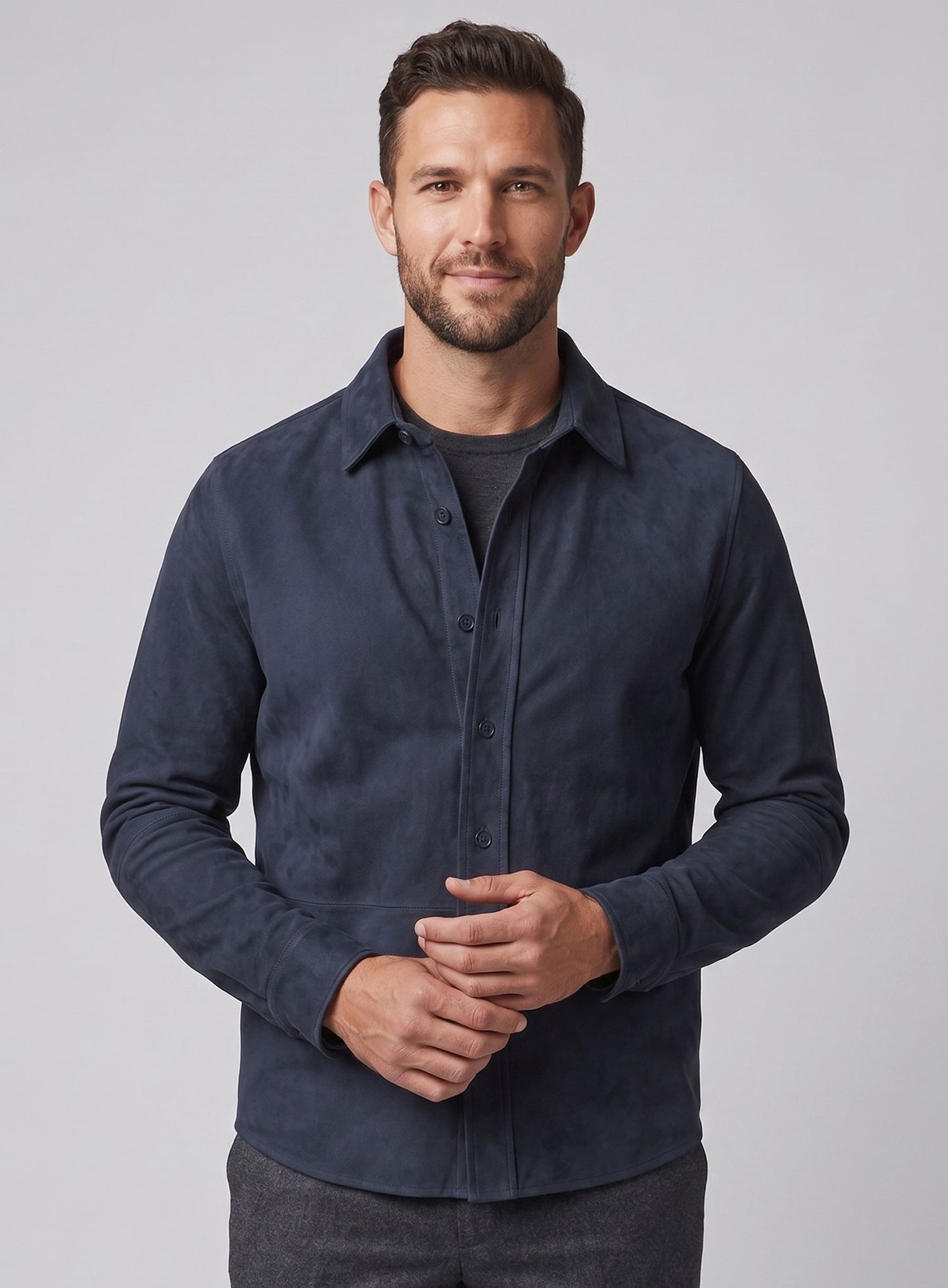 Unlined Dark Blue Suede Leather Shirt