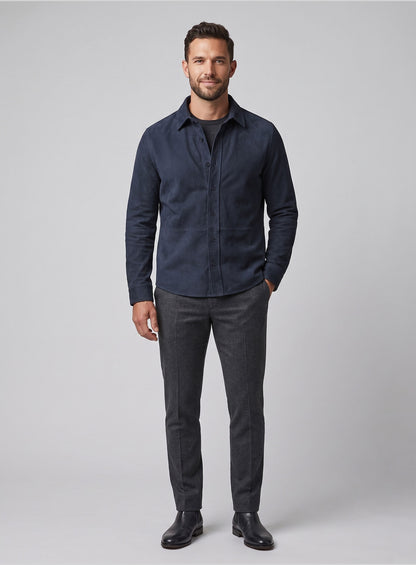 Unlined Dark Blue Suede Leather Shirt
