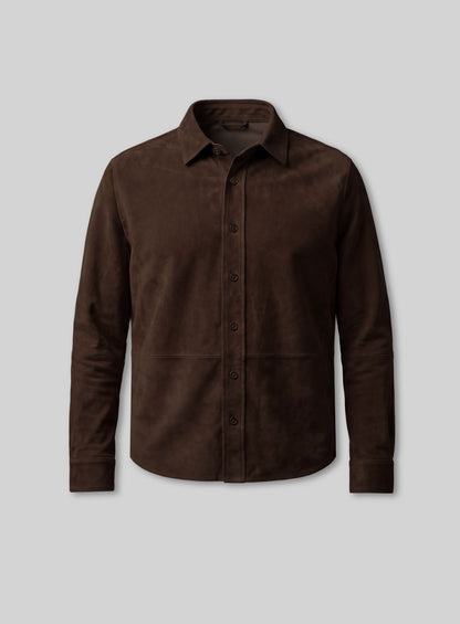 Unlined Dark Brown Suede Leather Shirt