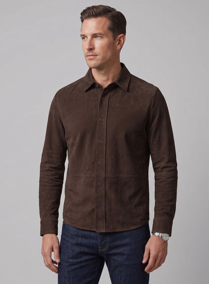 Unlined Dark Brown Suede Leather Shirt