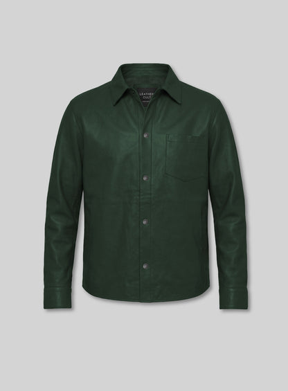 Unlined Soft Deep Olive Leather Shirt