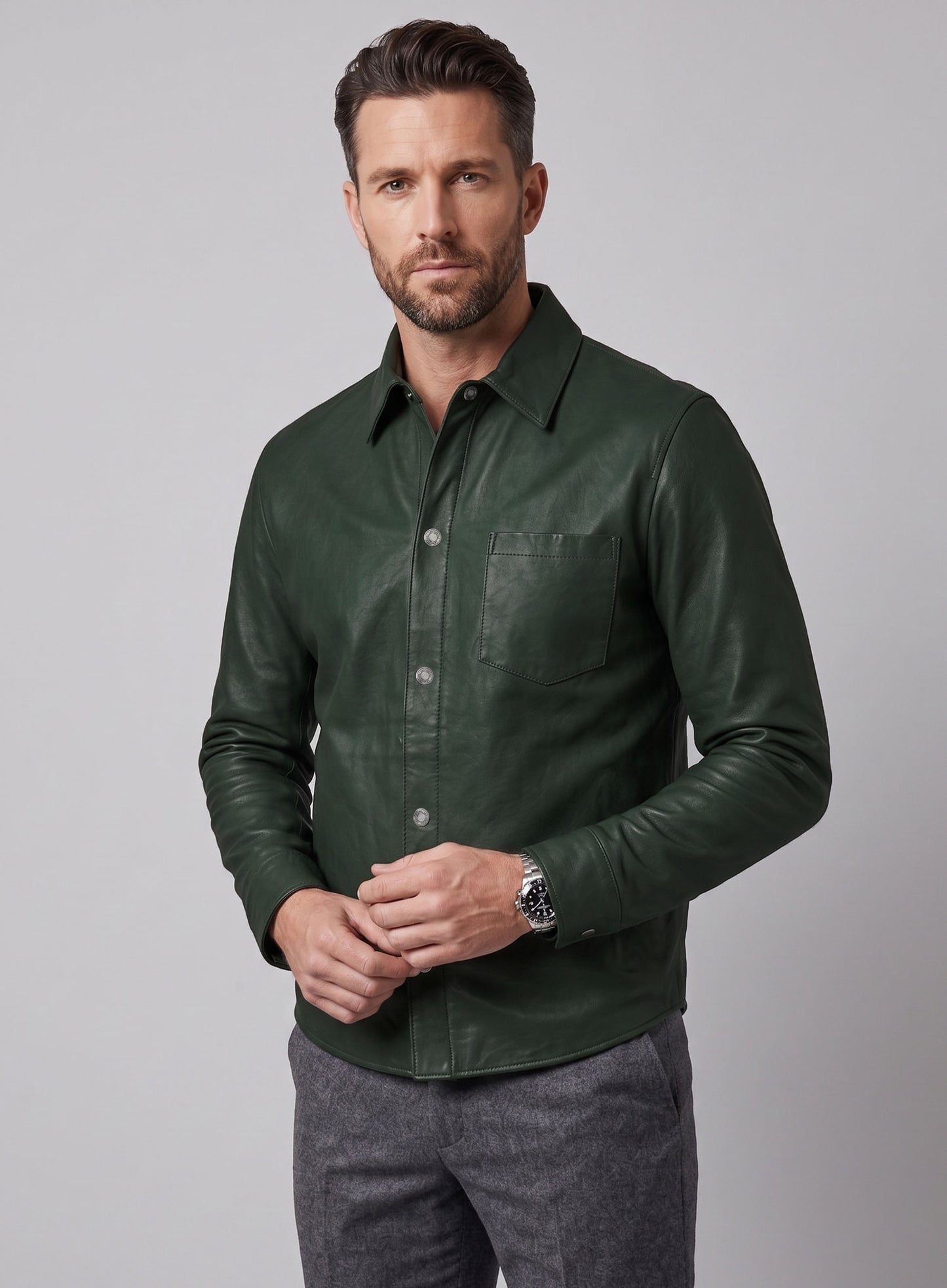 Unlined Soft Deep Olive Leather Shirt