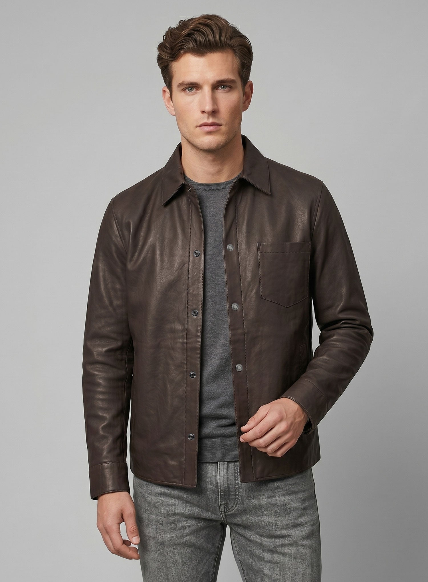 Unlined Brown Lambskin Leather Shirt – LeatherCult