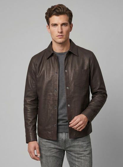 Unlined Soft Brown Leather Shirt