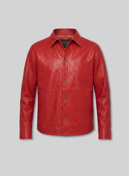 Unlined Soft Tango Red Leather Shirt