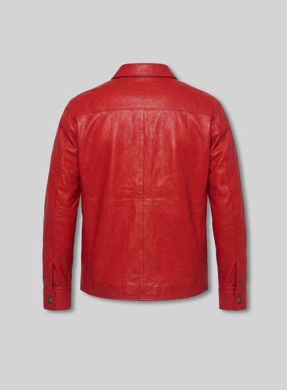 Unlined Soft Tango Red Leather Shirt