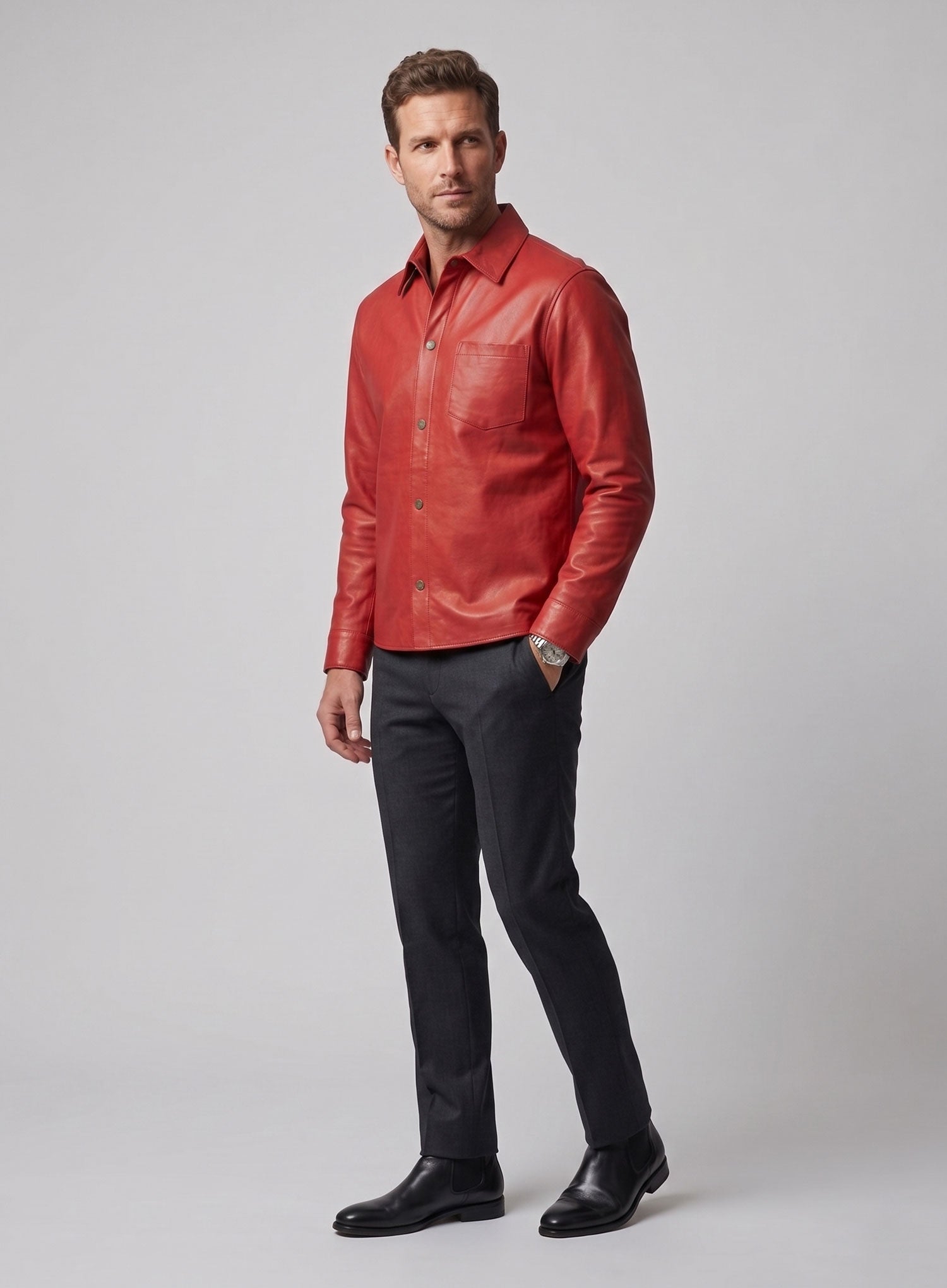 Unlined Soft Tango Red Leather Shirt – LeatherCult