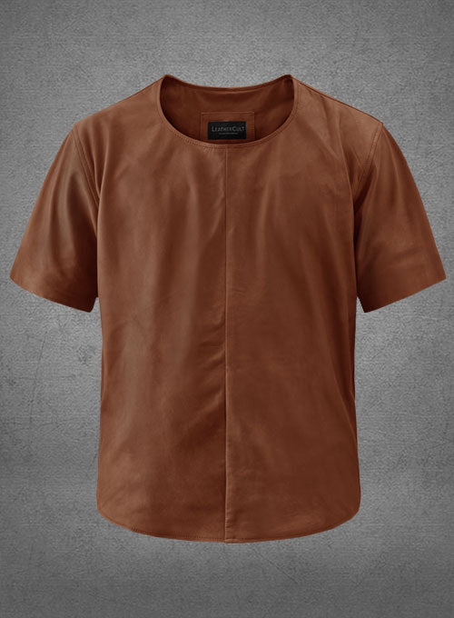 Light Weight Unlined Tan Leather T-Shirt - LeatherCult