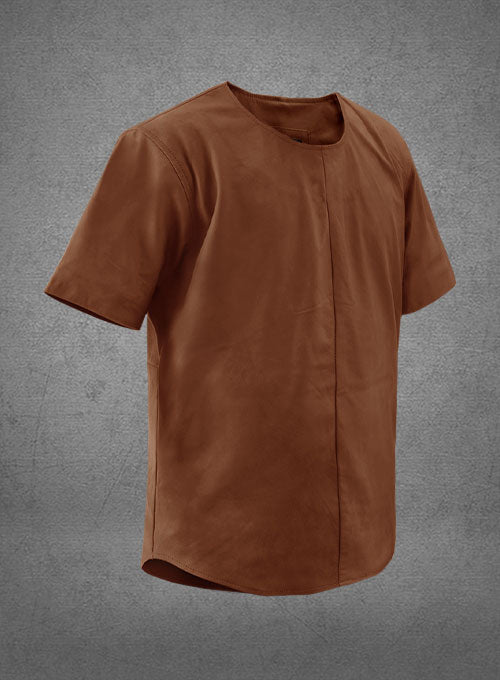 Light Weight Unlined Tan Leather T-Shirt - LeatherCult
