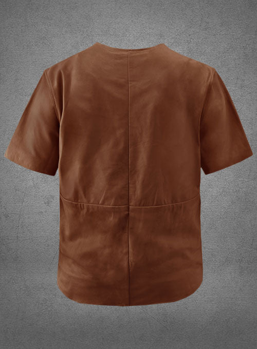 Light Weight Unlined Tan Leather T-Shirt - LeatherCult