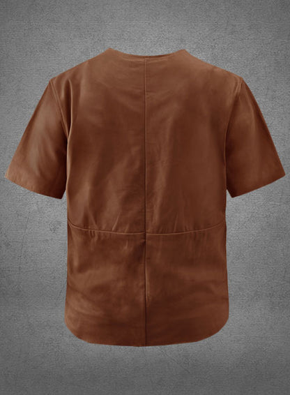 Light Weight Unlined Tan Leather T-Shirt - LeatherCult