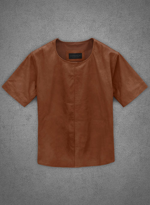 Light Weight Unlined Tan Leather T-Shirt - LeatherCult