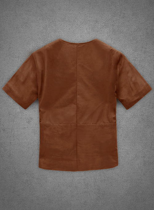 Light Weight Unlined Tan Leather T-Shirt - LeatherCult