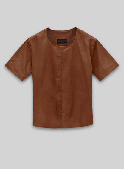 Light Weight Unlined Tan Leather T-Shirt