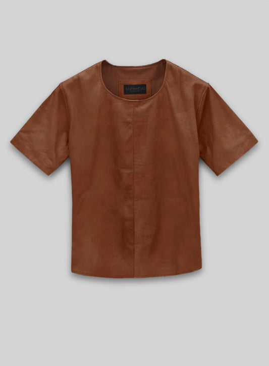 Light Weight Unlined Tan Leather T-Shirt