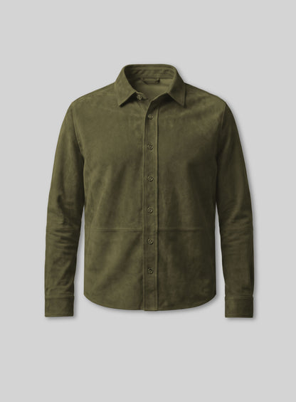 Unlined Woodland Green Suede Leather Shirt