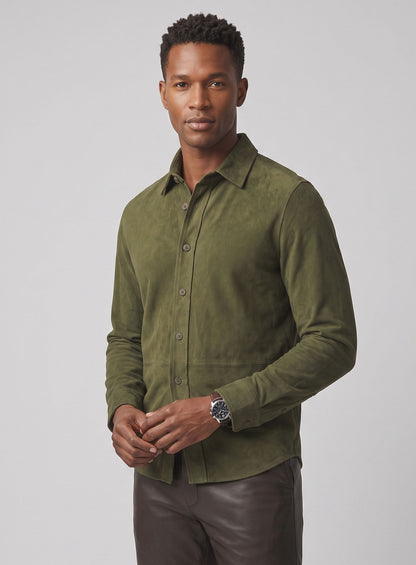 Unlined Woodland Green Suede Leather Shirt
