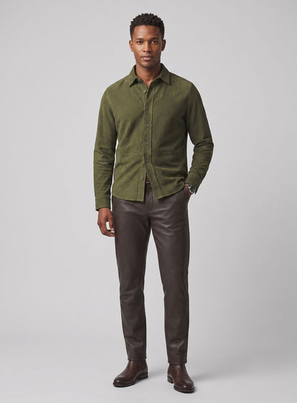 Unlined Woodland Green Suede Leather Shirt