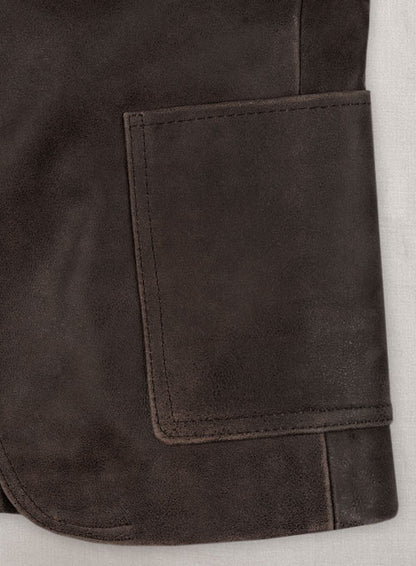 Vintage Brown Grain Eva Mendes Ghost Rider Leather Blazer - LeatherCult