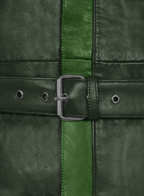 Vintage Green Aiden Pearce Watch Dog Leather Trench Coat - LeatherCult